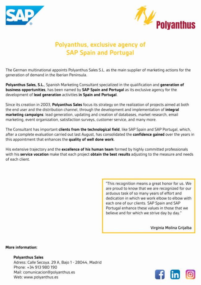 Polyanthus, exclusive agency of SAP