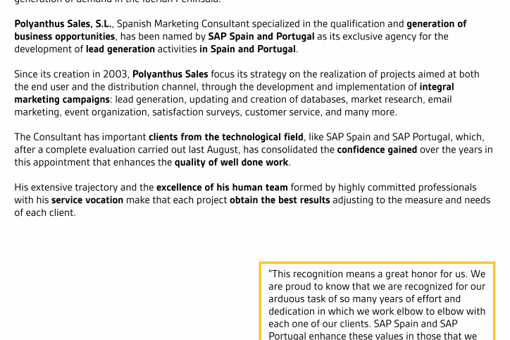 Polyanthus, exclusive agency of SAP