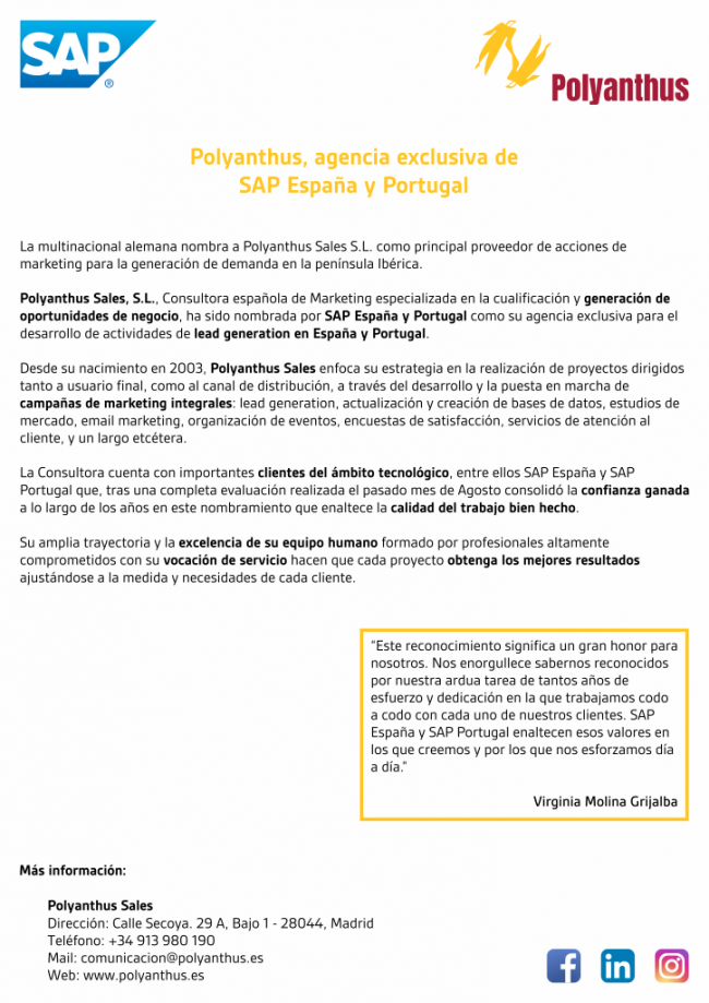 Polyanthus, agencia exclusiva de SAP