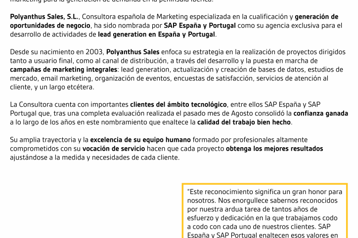 Polyanthus, agencia exclusiva de SAP