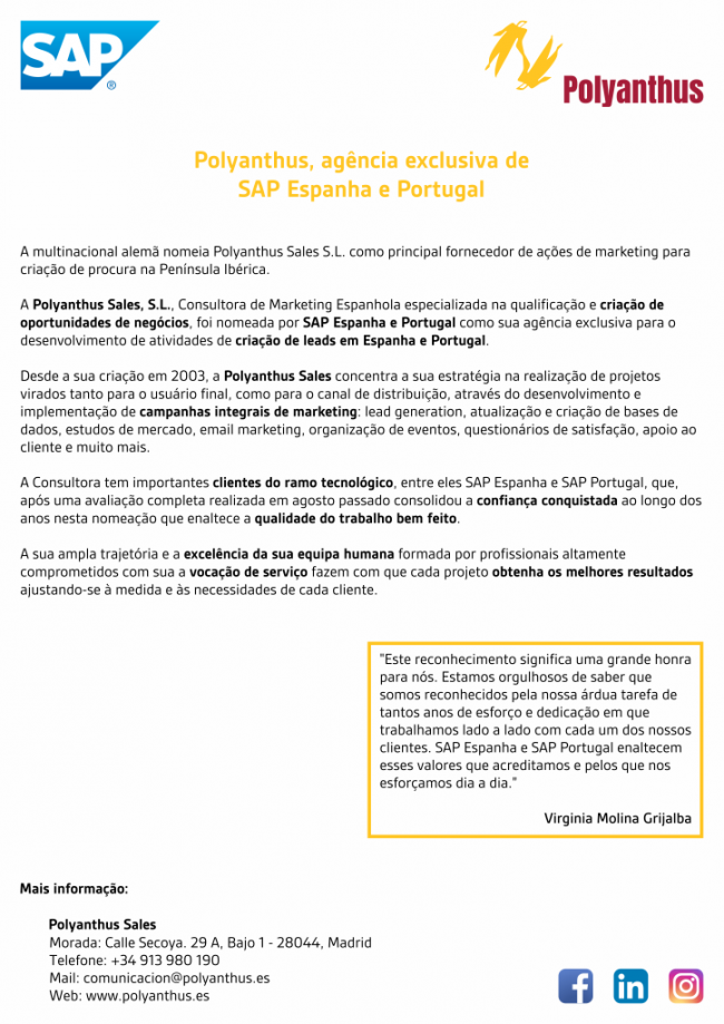 Polyanthus, agência exclusiva de SAP